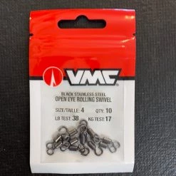 Big Rock Hooks And Sinkers VMC Size 4 Black Stainless Steel Open Eye Rolling Swivel