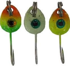 Gunarama Ice Fishing Tackle HT Hot Bite Lures Fish Eye Micro Jigs Glo #8 (3PK)