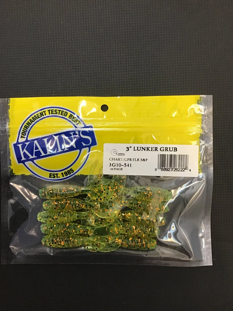 Gunarama Soft Baits Kalin’s 3” Lunker Grubs Chartreuse/ CPR FLK S&P 1 Gunarama Soft Baits Kalin’s 3” Lunker Grubs Chartreuse/ CPR FLK S&P
