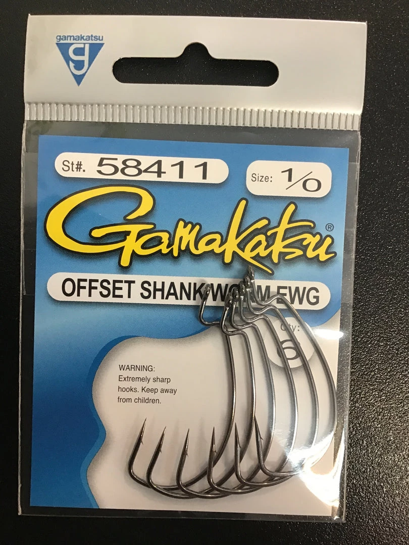 Gunarama Hooks And Sinkers Gamakatsu Offset Worm Hook Size 1/0 1 Gunarama Hooks And Sinkers Gamakatsu Offset Worm Hook Size 1/0